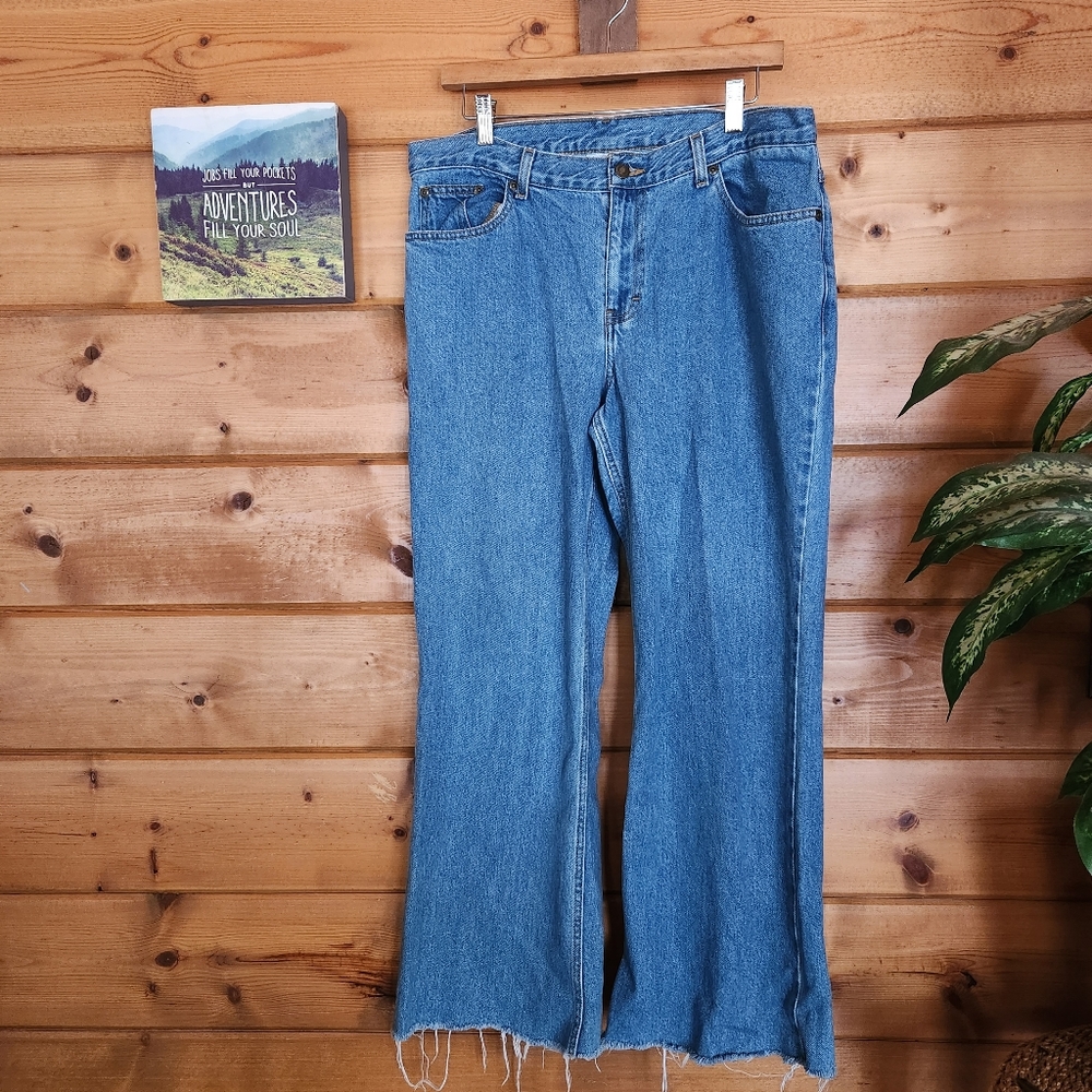Newport News 💜Jeanology Vintage Flare Leg Denim Jeans Raw Hem E2680 Sz 14 X 29"